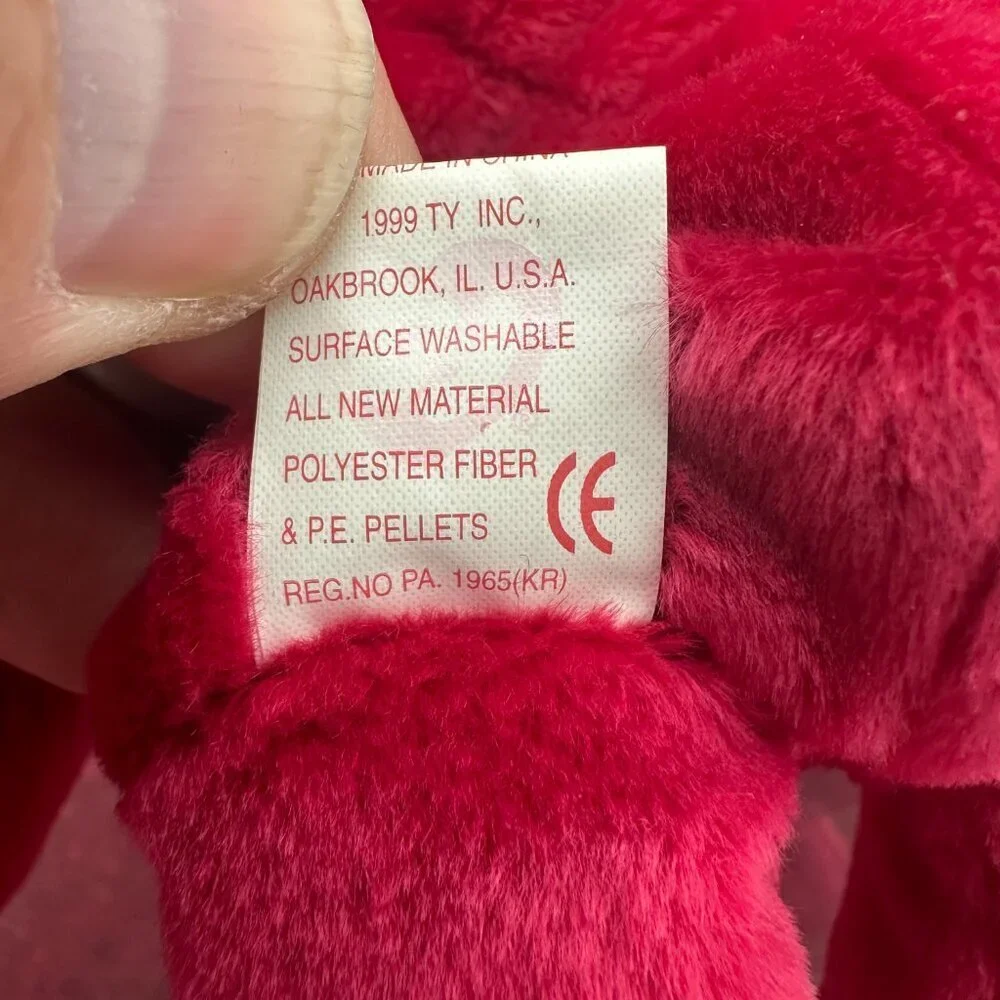 TY VALENTINA RED BEAR BEANIE BABY WITH TAG ERRORS 1998/1999 HOLOGRAM 8,5in